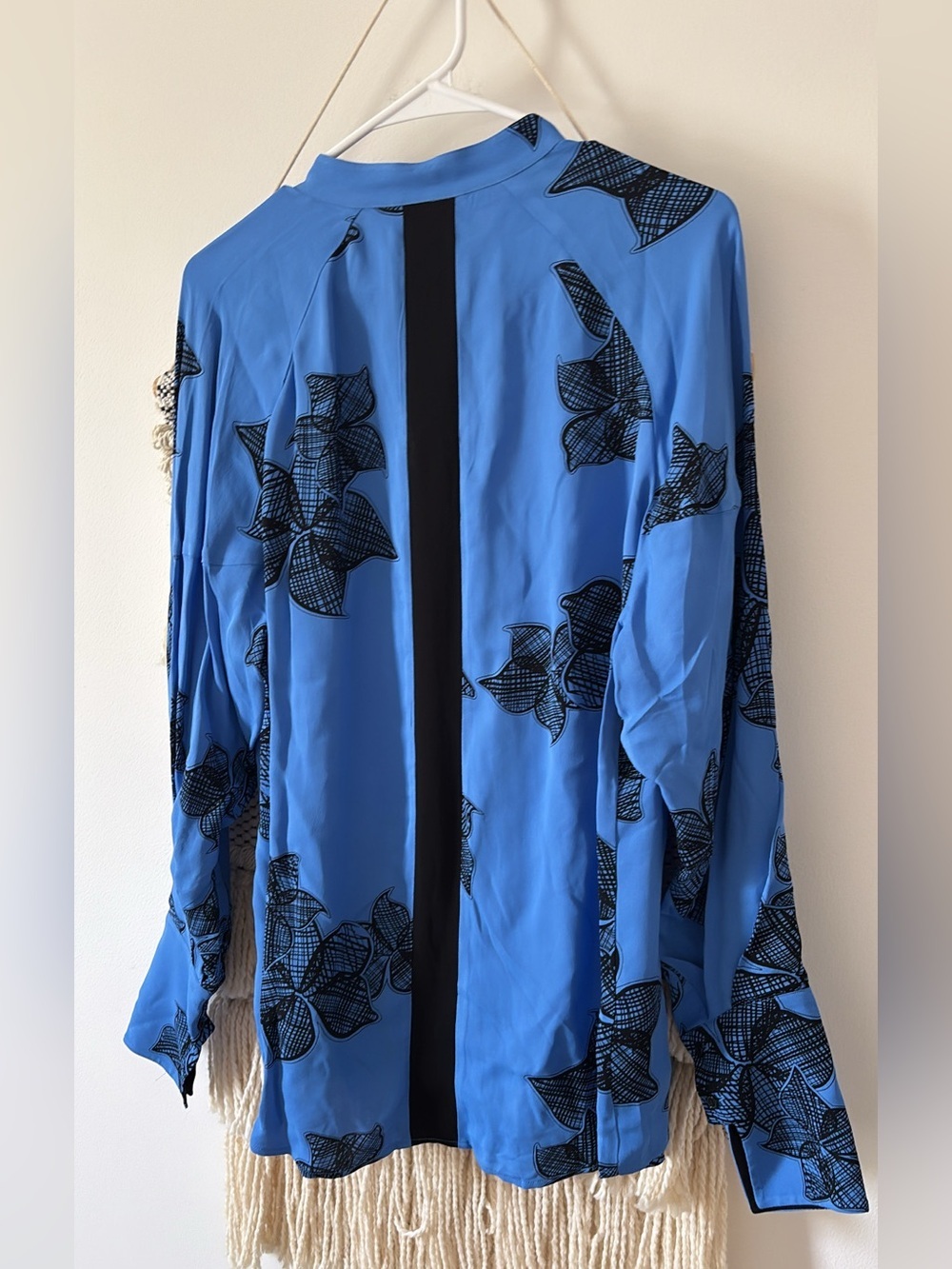 Reiss Harris Button Down Tunic Shirt Blouse Blue Black Floral Office Size 6 - Picture 5 of 6